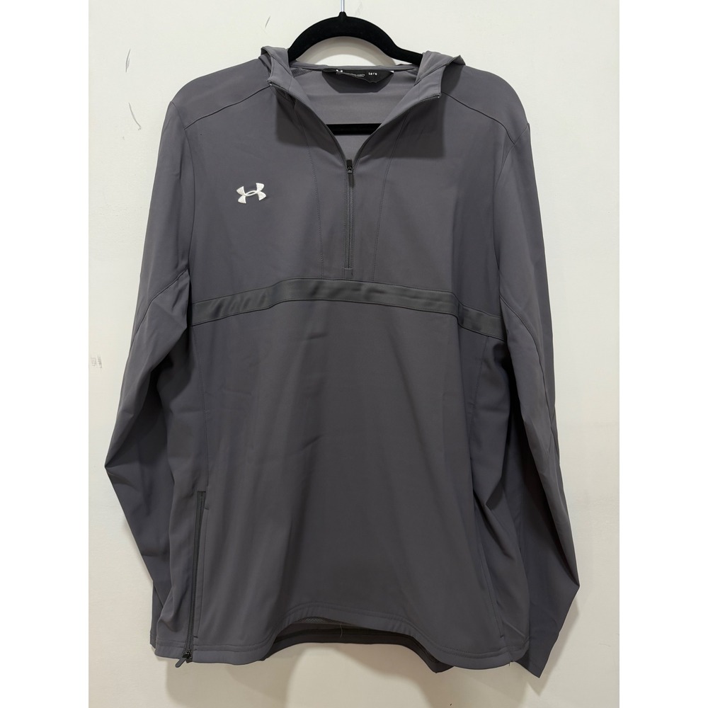 Under Armour Womens Gray Quarter Zip Hooded Windbreaker Jacket Loose Fit LG
